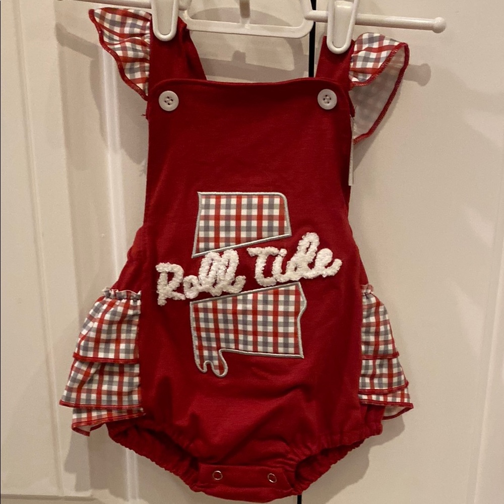 Abby & Evie Alabama “Roll Tide” Romper with Plaid Accents